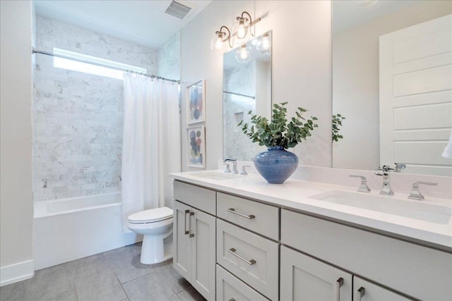 3004 Hunt Trl, Austin, TX 78757 - bathroom with toilet, tile patterned flooring, double vanity, and shower / tub combo