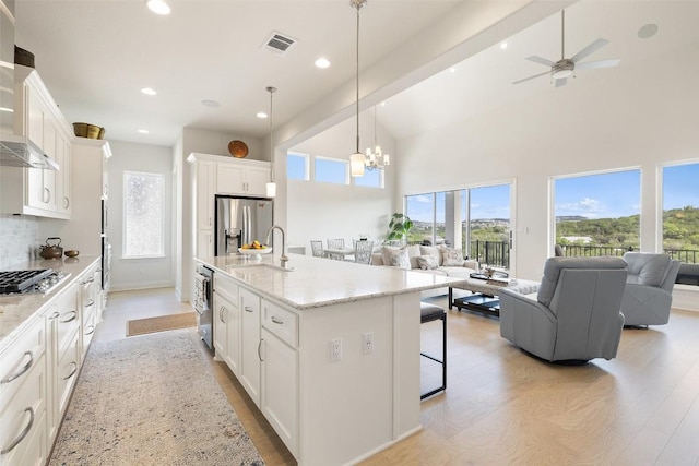 19401 Summit Glory Trl Unit 80, Spicewood, TX 78669 - kitchen featuring appliances with stainless steel finishes, a sink, open floor plan, recessed lighting, and light wood finished floors