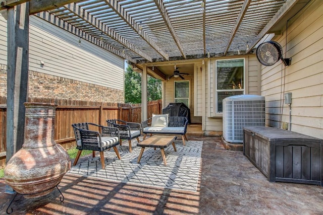 14028 Turkey Hollow Trl, Austin, TX 78717 - view of patio / terrace with central AC unit, a pergola, and ceiling fan