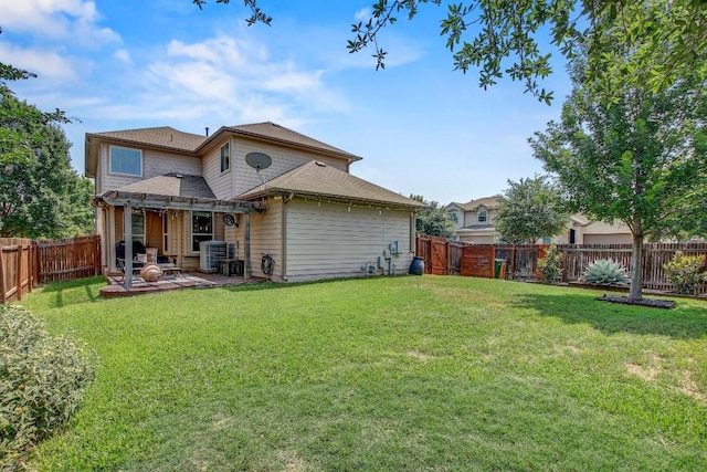 14028 Turkey Hollow Trl, Austin, TX 78717 - rear view of property with central air condition unit, a patio area, roof with shingles, and a pergola