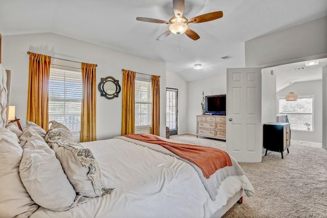 14028 Turkey Hollow Trl, Austin, TX 78717 - bedroom with vaulted ceiling, carpet flooring, and a ceiling fan