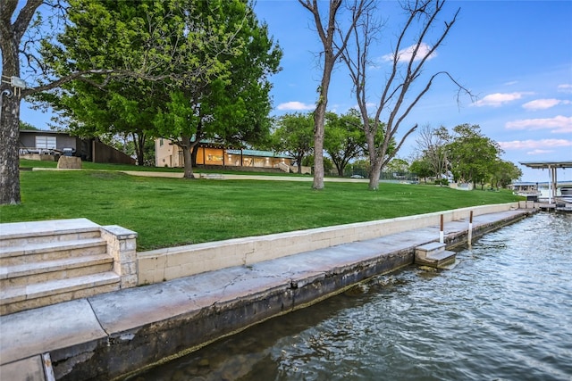 1704 Bluebonnet Ln, Kingsland, TX 78639 - dock area featuring a water view and a lawn
