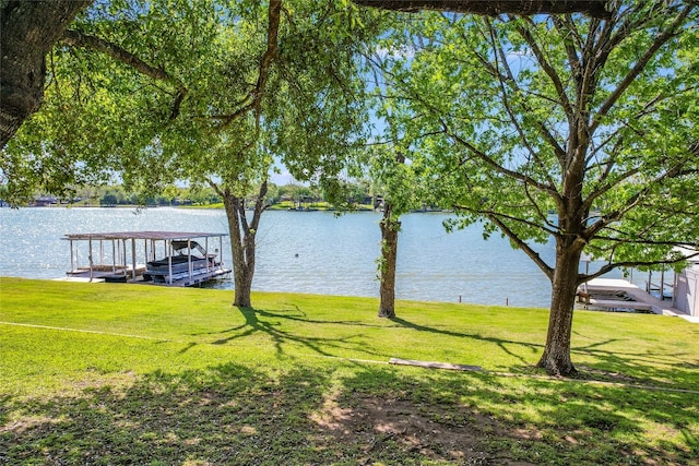 1704 Bluebonnet Ln, Kingsland, TX 78639 - dock area featuring a water view and a yard