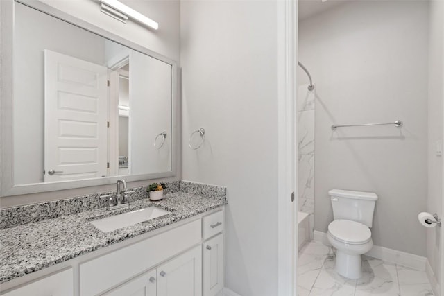 158 Baldovino Skwy, Lakeway, TX 78738 - full bathroom with marble finish floors, toilet, baseboards, vanity, and shower / washtub combination