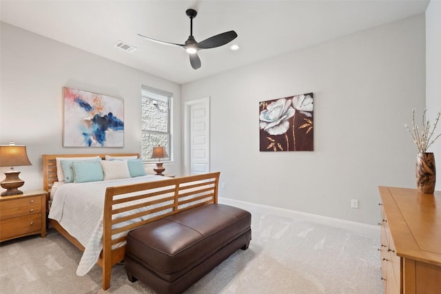158 Baldovino Skwy, Lakeway, TX 78738 - bedroom with baseboards, light carpet, recessed lighting, and a ceiling fan