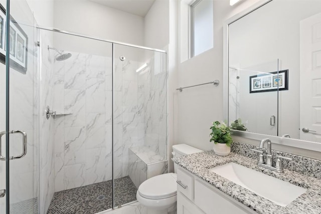 158 Baldovino Skwy, Lakeway, TX 78738 - full bathroom with toilet, vanity, a marble finish shower, and marble finish floors
