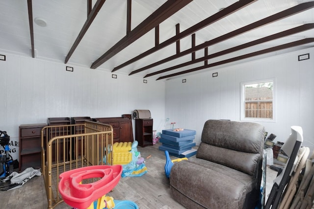 110 Lakecliff Cv, Kingsland, TX 78639 - rec room with wood finished floors and beam ceiling