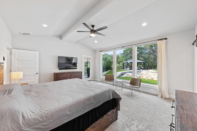 20702 Post Oak Dr, Lago Vista, TX 78645 - bedroom with carpet, baseboards, recessed lighting, and a ceiling fan