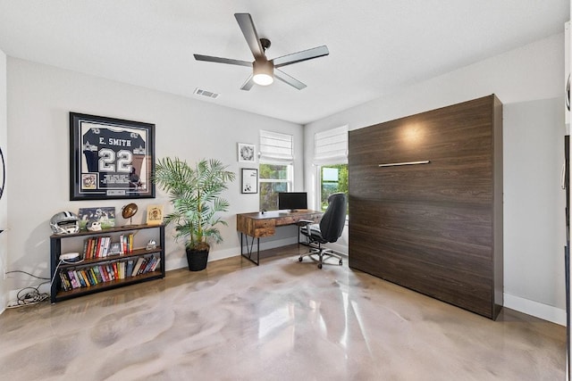 20702 Post Oak Dr, Lago Vista, TX 78645 - office with ceiling fan and finished concrete floors