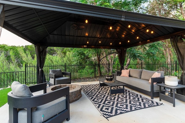 20702 Post Oak Dr, Lago Vista, TX 78645 - view of patio / terrace featuring a gazebo and an outdoor living space with a fire pit