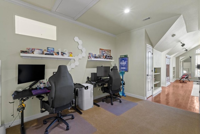 205 Champion Dr, Lakeway, TX 78734 - carpeted office with baseboards and ornamental molding