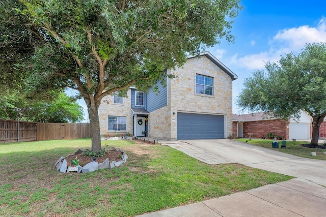 18400 Sun Haven Cv, Elgin, TX 78621 - traditional-style home with a garage, stone siding, and driveway