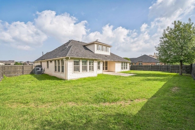 20125 Chayton Cir, Pflugerville, TX 78660 - back of property with central air condition unit, a patio, and roof with shingles