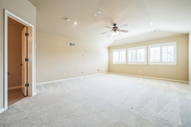 20125 Chayton Cir, Pflugerville, TX 78660 - unfurnished room featuring lofted ceiling, a ceiling fan, light carpet, and recessed lighting