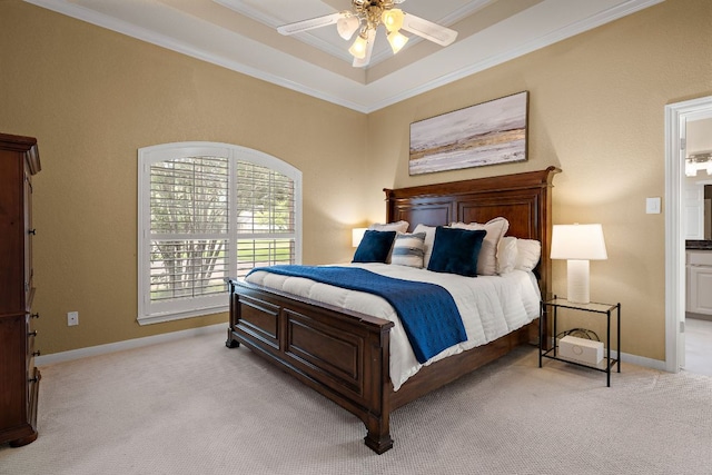 11 Meadow Run, Round Rock, TX 78664 - bedroom featuring light carpet, crown molding, baseboards, and ceiling fan