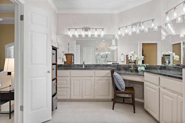 11 Meadow Run, Round Rock, TX 78664 - bathroom featuring ornamental molding, walk in shower, and vanity