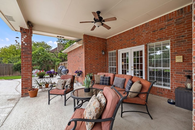 11 Meadow Run, Round Rock, TX 78664 - view of patio / terrace featuring french doors, outdoor lounge area, and ceiling fan