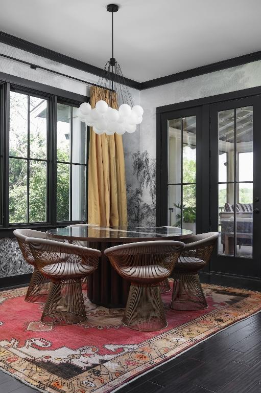 102 Crestwood Ct, Austin, TX 78746 - dining room with a chandelier and wood finished floors