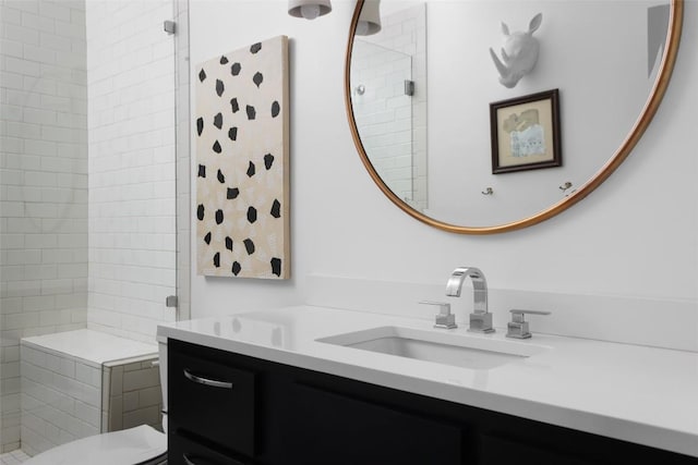 102 Crestwood Ct, Austin, TX 78746 - bathroom with vanity, toilet, and a tile shower