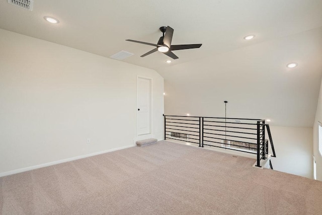 2008 Kit Cir, Austin, TX 78758 - spare room with carpet flooring, ceiling fan, lofted ceiling, recessed lighting, and baseboards