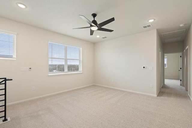 2008 Kit Cir, Austin, TX 78758 - spare room with light carpet, baseboards, ceiling fan, recessed lighting, and attic access