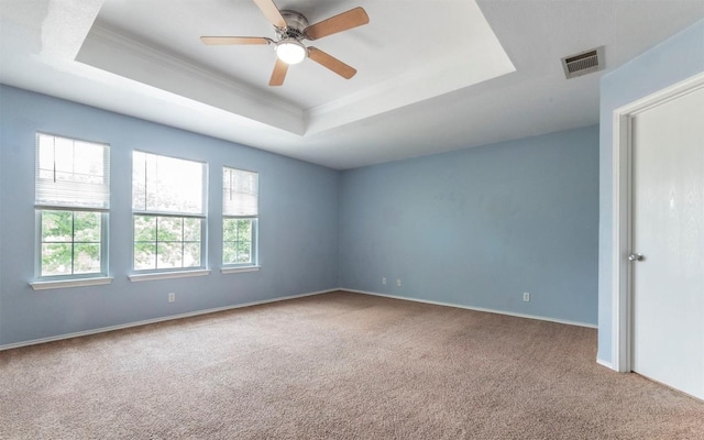 3907 Sojourner St, Austin, TX 78725 - unfurnished room with a raised ceiling, carpet floors, ceiling fan, crown molding, and baseboards