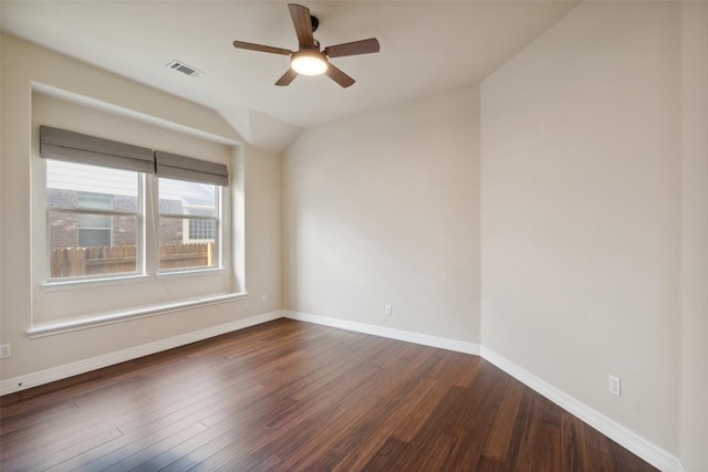 2944 Castellan Ln, Round Rock, TX 78665 - spare room featuring a ceiling fan, dark wood-style flooring, and vaulted ceiling
