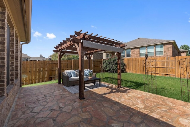 2944 Castellan Ln, Round Rock, TX 78665 - fenced backyard featuring a pergola, a patio area, and outdoor lounge area