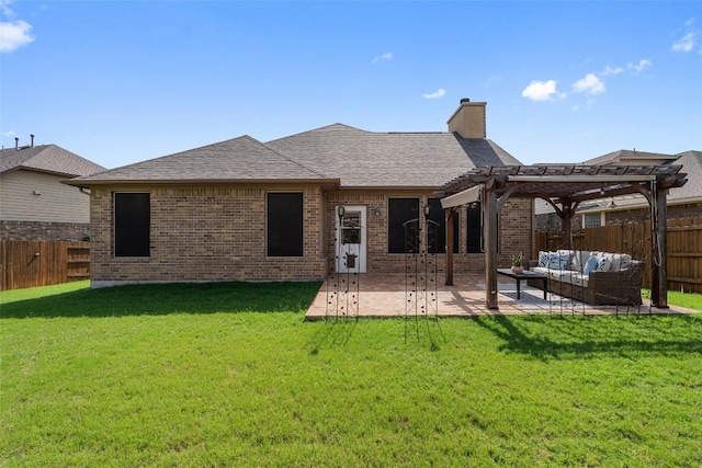 2944 Castellan Ln, Round Rock, TX 78665 - back of house with a pergola, an outdoor living space, brick siding, and a fenced backyard