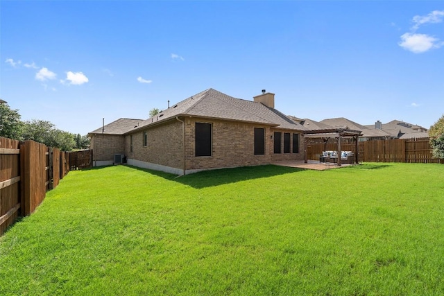 2944 Castellan Ln, Round Rock, TX 78665 - back of house featuring a pergola, a fenced backyard, a patio, brick siding, and roof with shingles