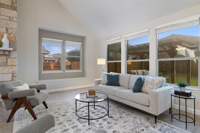 2944 Castellan Ln, Round Rock, TX 78665 - living area featuring high vaulted ceiling and baseboards