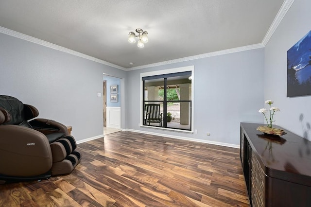 2009 S Oak Canyon Rd, Austin, TX 78746 - sitting room with wood finished floors, crown molding, and baseboards