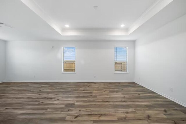13505 Cerro Castellan Trce, Manor, TX 78653 - empty room with wood finished floors, a raised ceiling, healthy amount of natural light, and recessed lighting