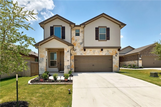 109 Red Cedar Ct, Georgetown, TX 78628 - view of front of home with stone siding, a garage, and stucco siding