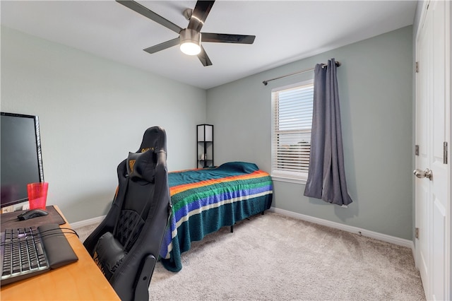 109 Red Cedar Ct, Georgetown, TX 78628 - carpeted bedroom with baseboards, an office area, and ceiling fan