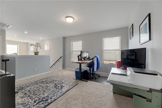 109 Red Cedar Ct, Georgetown, TX 78628 - carpeted office with healthy amount of natural light, baseboards, and recessed lighting