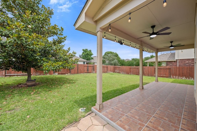 3619 Fossilwood Way, Round Rock, TX 78681 - fenced backyard featuring a patio area and ceiling fan