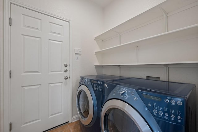 3619 Fossilwood Way, Round Rock, TX 78681 - laundry area featuring separate washer and dryer and dark tile patterned floors
