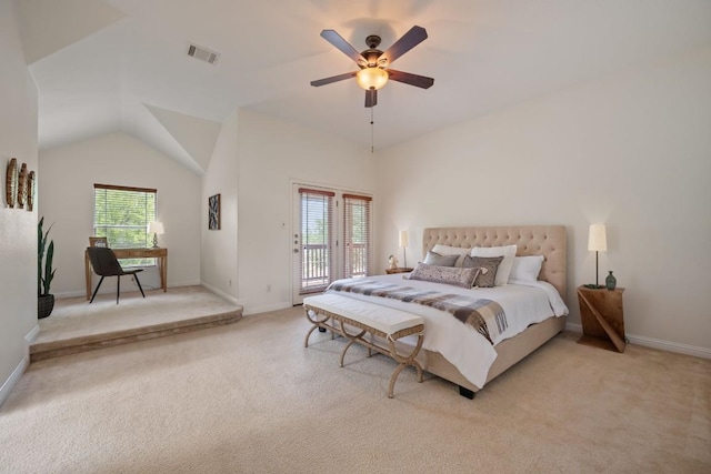 3619 Fossilwood Way, Round Rock, TX 78681 - bedroom with light carpet, access to exterior, and ceiling fan