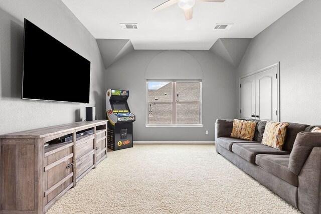 2516 Rusty Spur, Leander, TX 78641 - living area featuring light colored carpet, ceiling fan, and baseboards