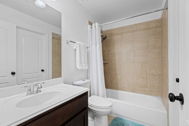 2516 Rusty Spur, Leander, TX 78641 - bathroom with vanity, shower / tub combo with curtain, toilet, and tile patterned flooring