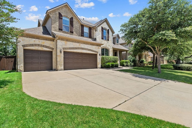 2516 Rusty Spur, Leander, TX 78641 - view of front of house featuring stone siding, driveway, a front yard, and an attached garage