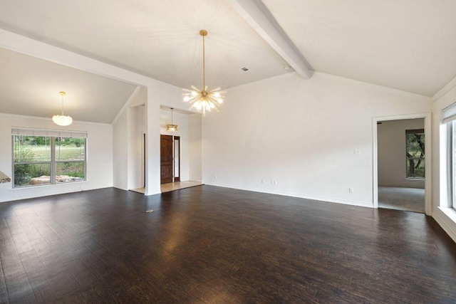 215 Maverick Cir, Horseshoe Bay, TX 78657 - unfurnished living room featuring a chandelier, wood finished floors, and baseboards