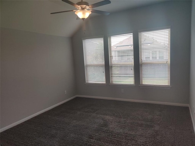 3332 Lauren Nicole Ln, Round Rock, TX 78665 - empty room with plenty of natural light, ceiling fan, dark colored carpet, and lofted ceiling