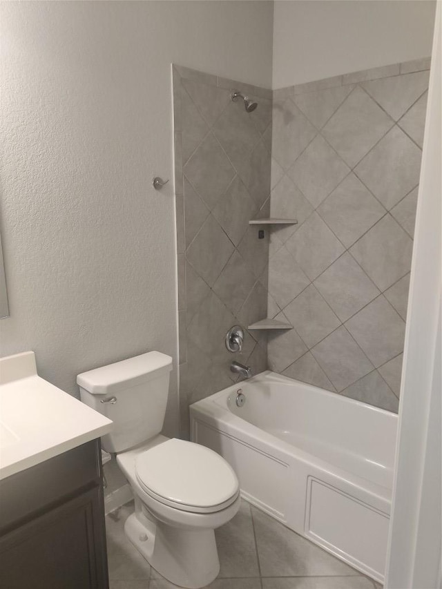 3332 Lauren Nicole Ln, Round Rock, TX 78665 - full bathroom featuring toilet, vanity, bathing tub / shower combination, tile patterned floors, and a textured wall