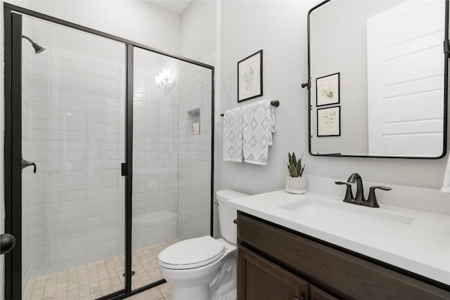 8112 Silhouette St, Austin, TX 78744 - bathroom with toilet, a stall shower, and vanity