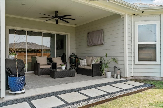 8112 Silhouette St, Austin, TX 78744 - view of patio with a ceiling fan and outdoor lounge area