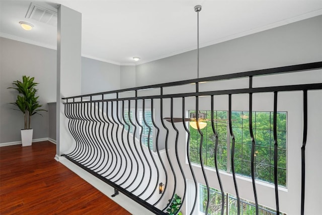 11203 Ranch Road 2222 1501, Austin, TX 78730 - hall featuring wood finished floors, baseboards, and crown molding