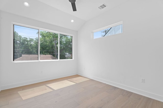 52 Robert T Martinez Jr St, Austin, TX 78702 - empty room featuring a ceiling fan, light wood finished floors, lofted ceiling, recessed lighting, and baseboards