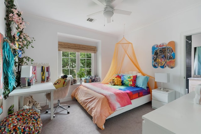 1711 Mohle Dr, Austin, TX 78703 - bedroom with ornamental molding, carpet flooring, and a ceiling fan